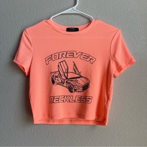Bershka bright orange graphic baby tee crop top